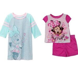 Disney NWT Toddler Size 4 & 4T Set of 2 Pajamas Sleep Dress Minnie Mouse Shorts